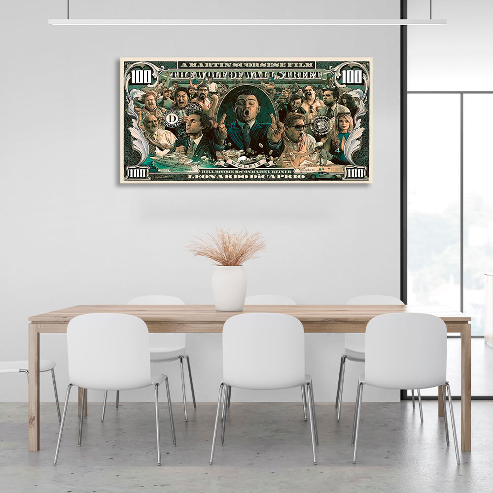 100 dolars Wolf of Wall Street Inspirational Canvas Wall Art Print