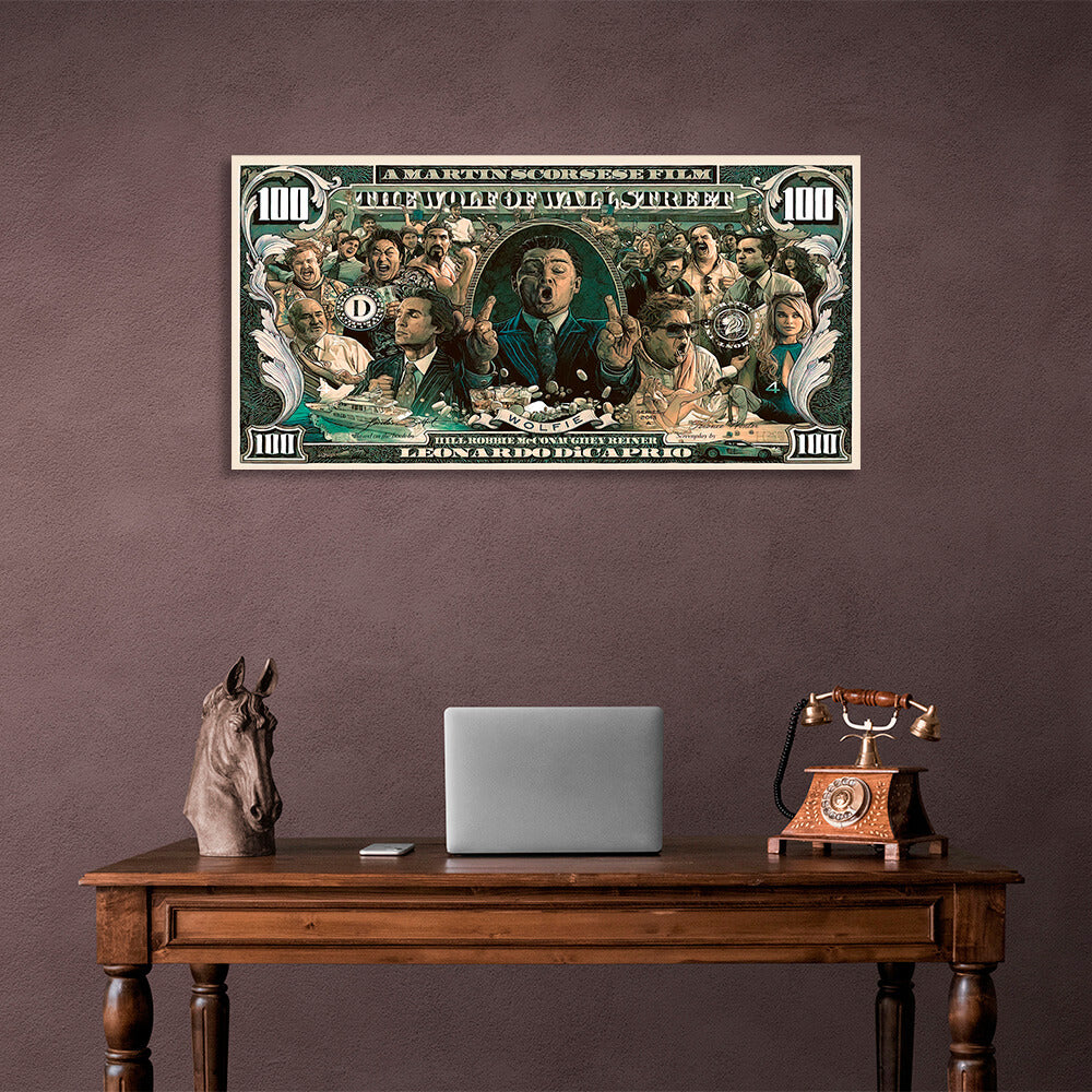 100 dolars Wolf of Wall Street Inspirational Canvas Wall Art Print