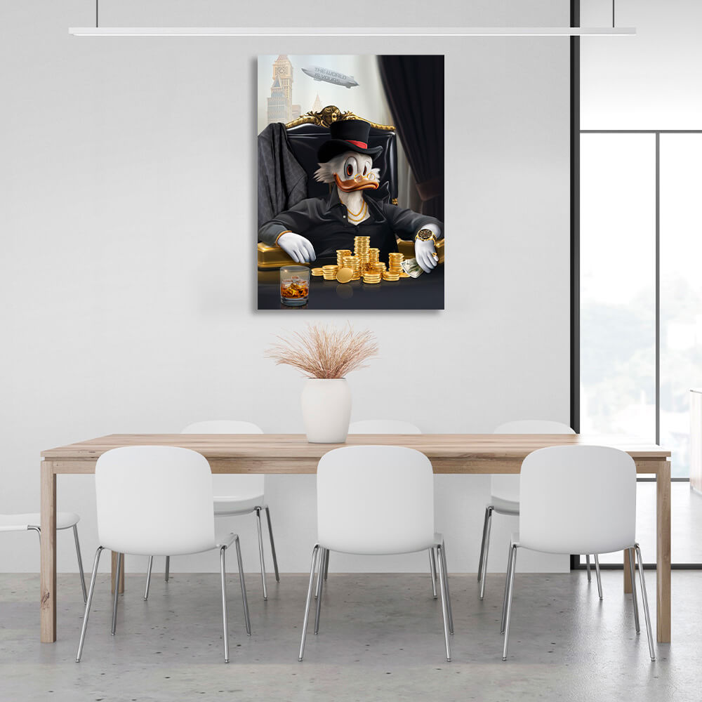 Scrooge im Arbeitszimmer Die Welt gehört dir Inspirierender Kunstdruck auf Leinwand