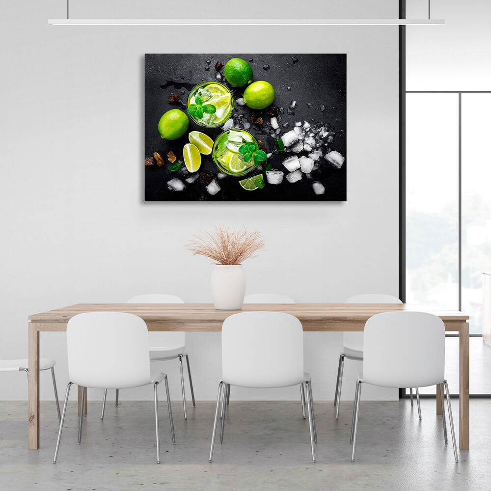 Top perspective of the two lime lemonades Canvas Wall Art Print For Kitchen