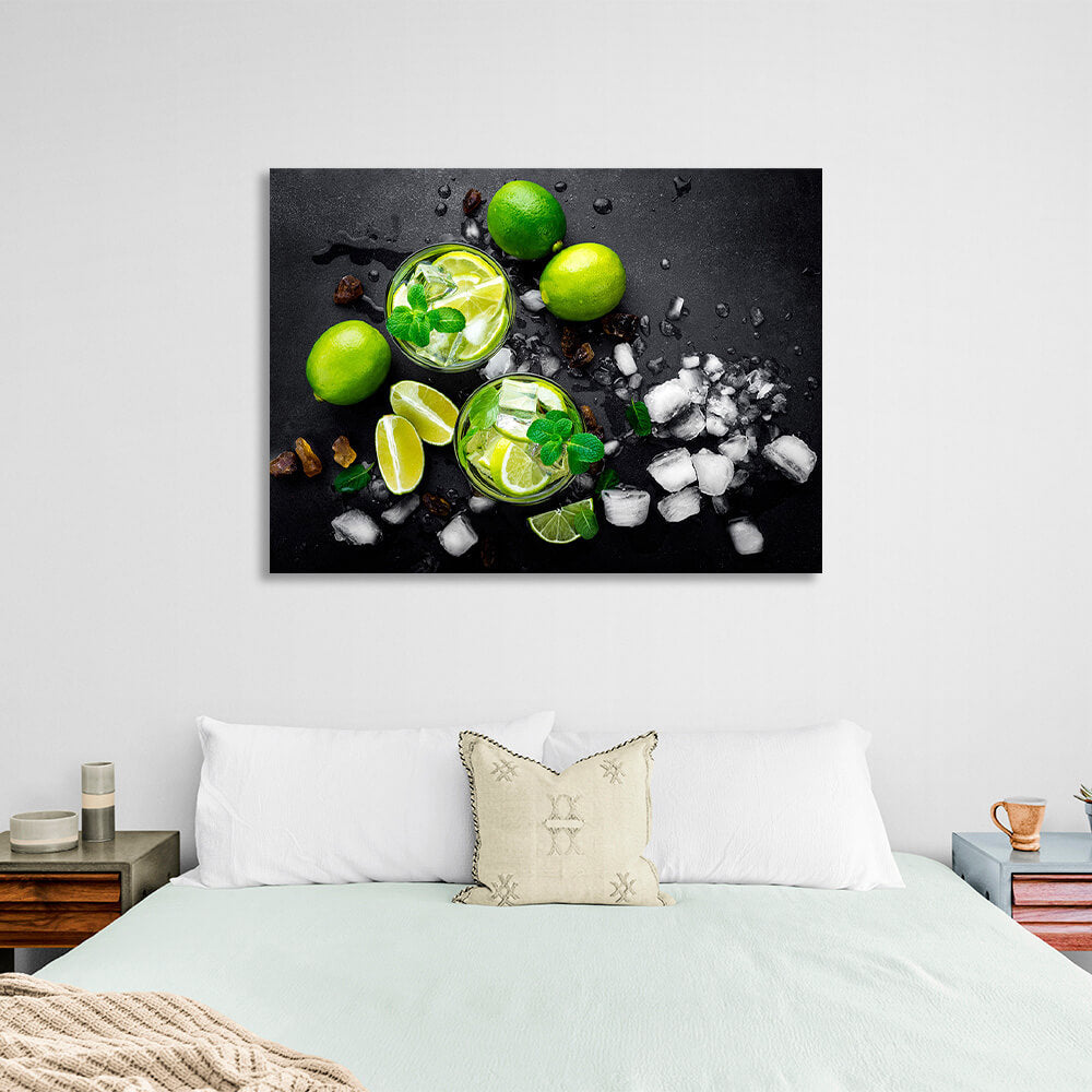 Top perspective of the two lime lemonades Canvas Wall Art Print For Kitchen