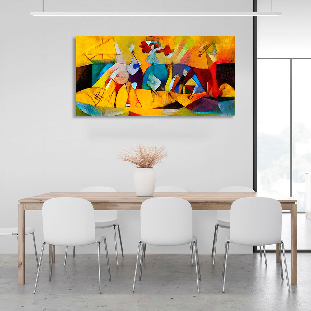 Abstraction yellow blue blue brown red Abstraction Canvas Wall Art Print