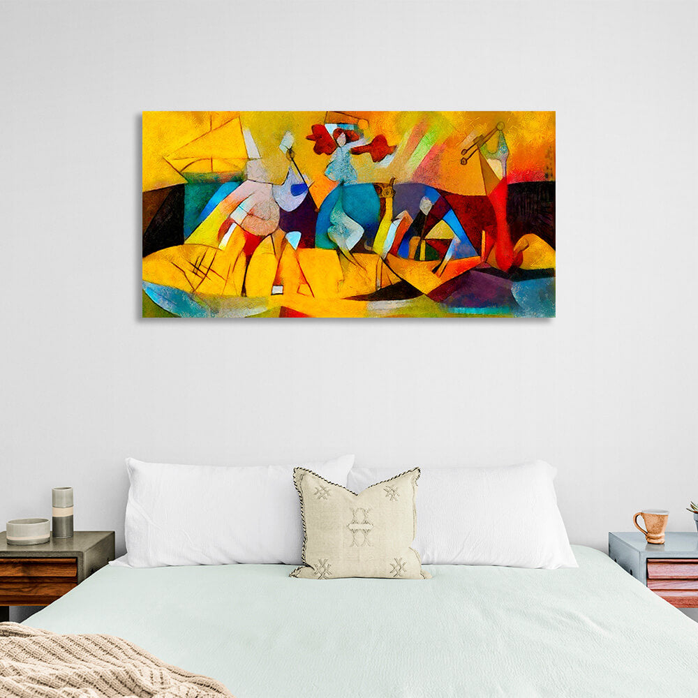 Abstraction yellow blue blue brown red Abstraction Canvas Wall Art Print