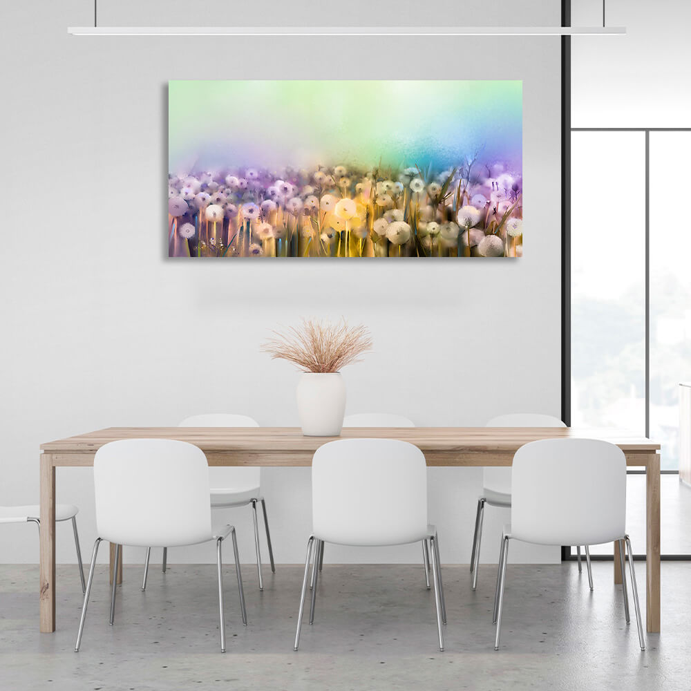 Dandelions on a tri-color background Canvas Wall Art Print