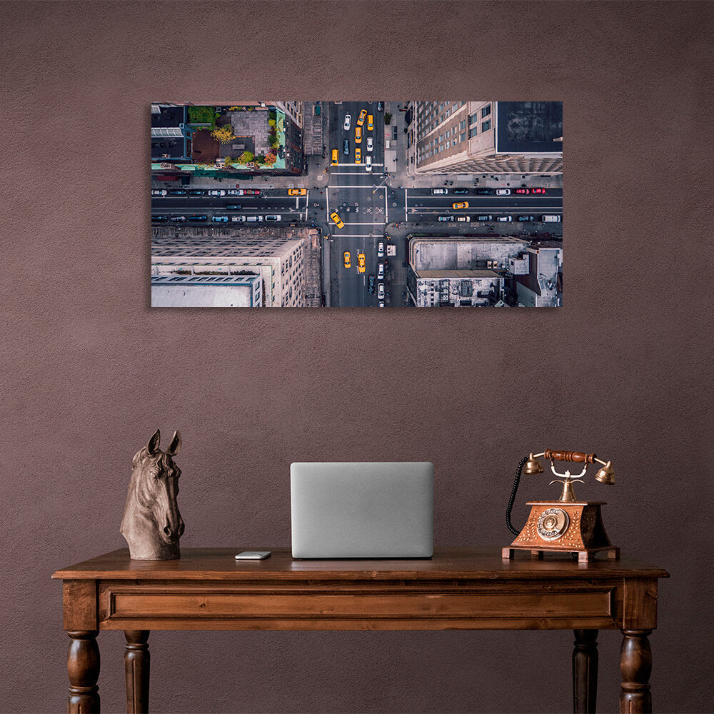 The intersection with the cars above Canvas Wall Art Print