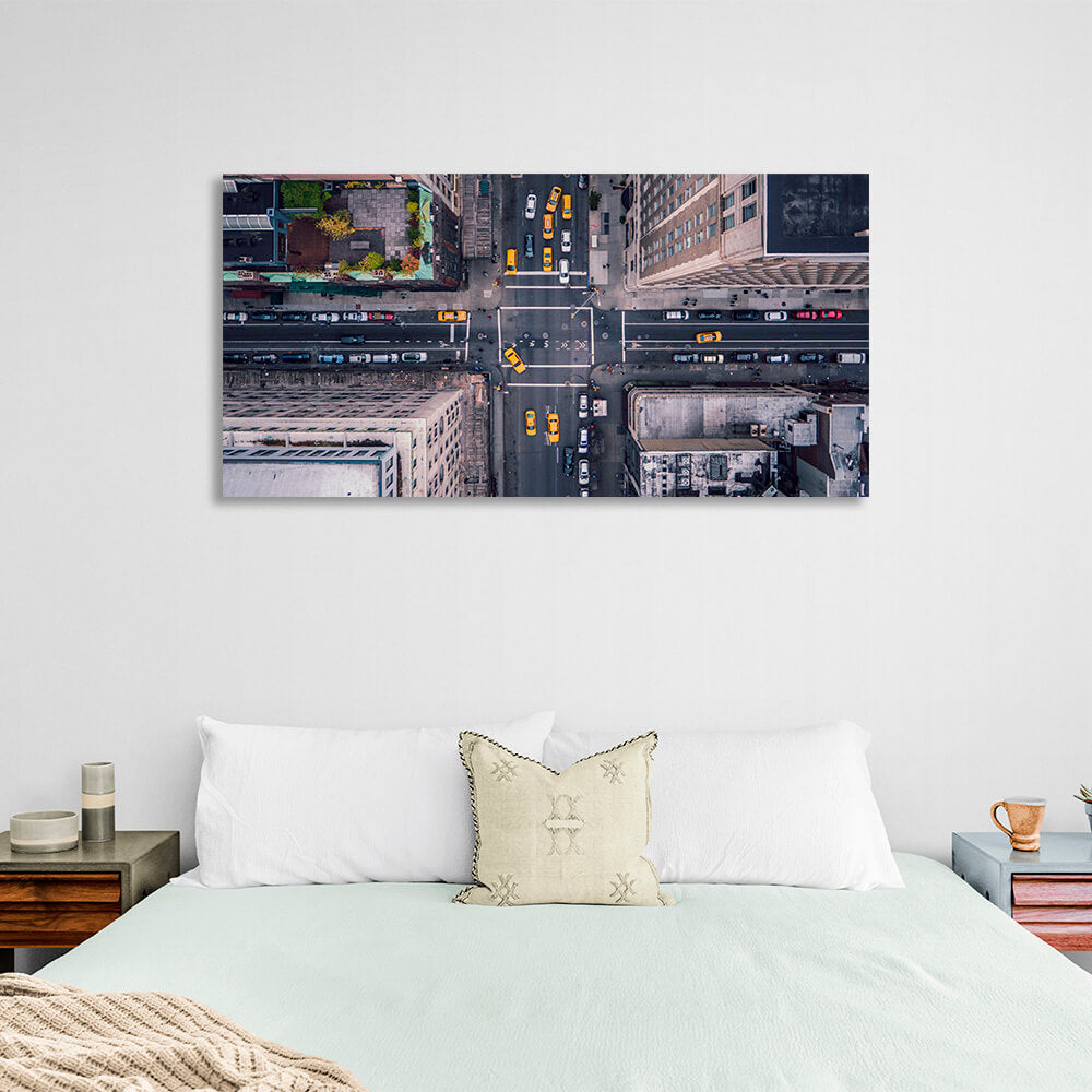 The intersection with the cars above Canvas Wall Art Print