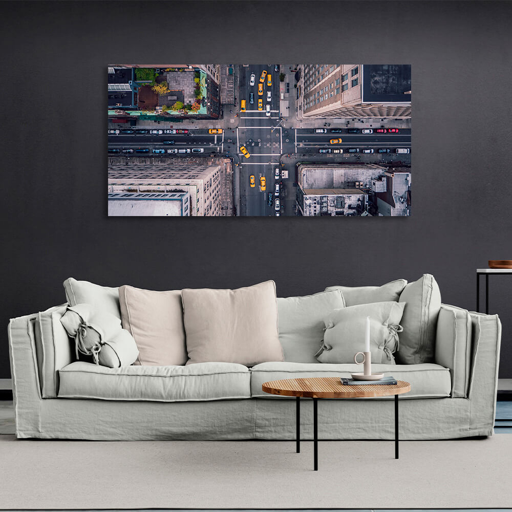 The intersection with the cars above Canvas Wall Art Print