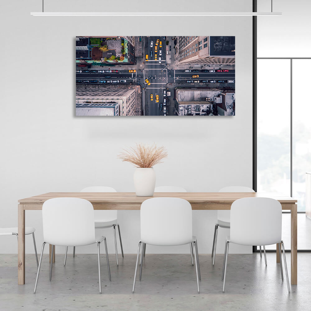 The intersection with the cars above Canvas Wall Art Print