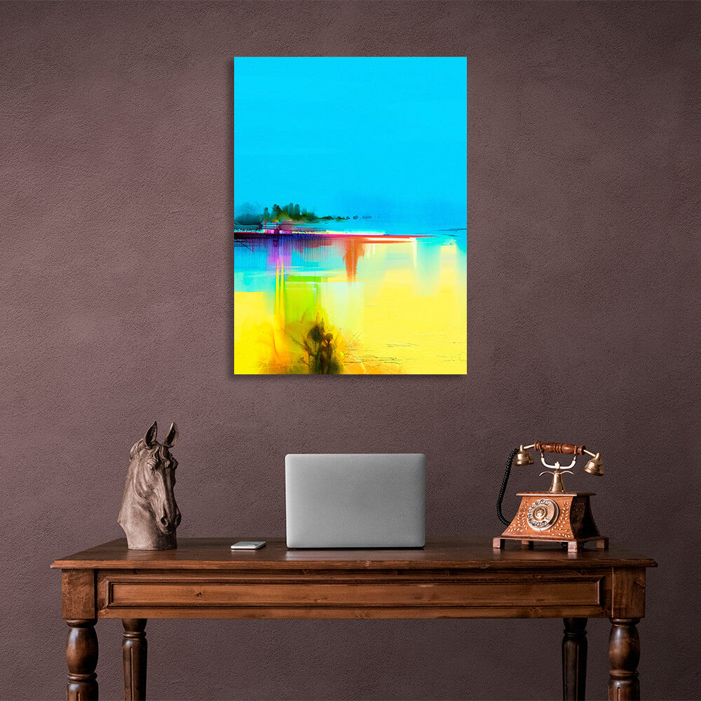 Abstraction In blue and yellow Abstraction Canvas Wall Art Print