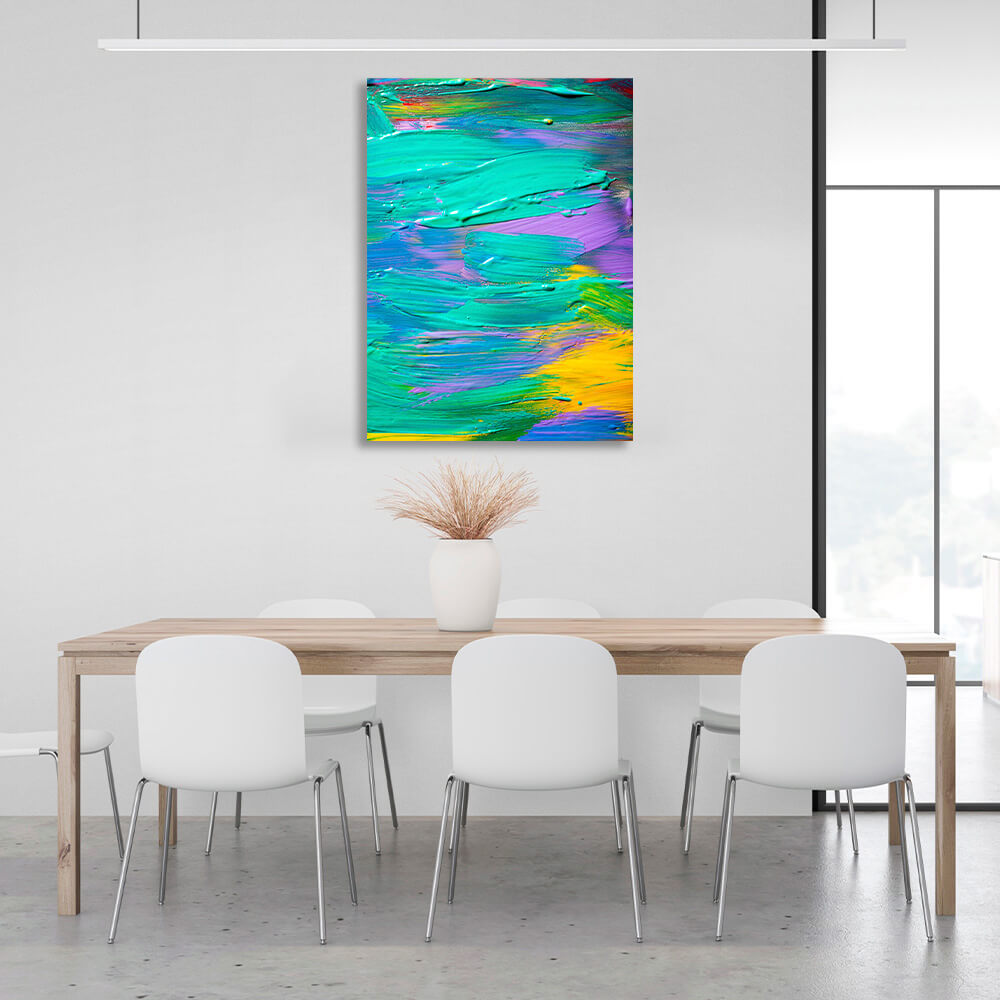 Abstraction in yellow purple and turquoise Abstraction Canvas Wall Art Print