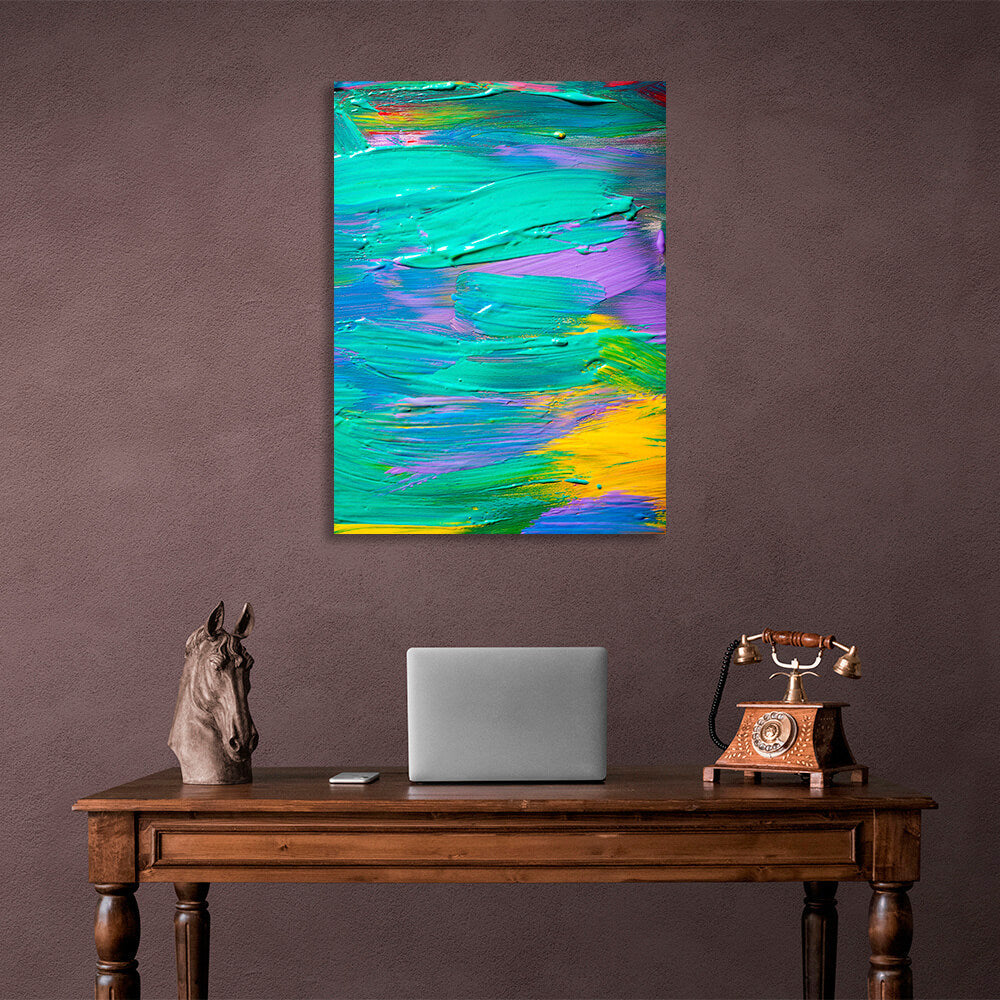 Abstraction in yellow purple and turquoise Abstraction Canvas Wall Art Print