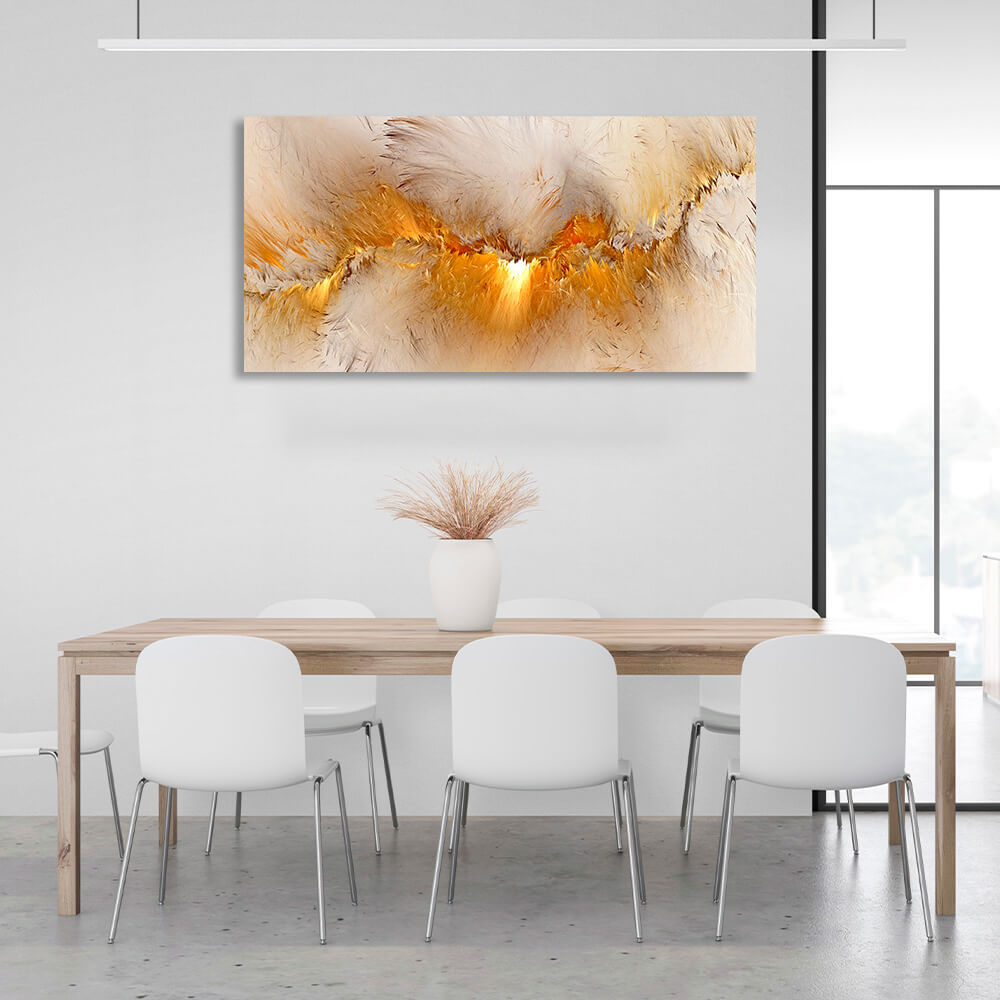 White abstract with a bright yellow glow Abstraction Canvas Wall Art Print