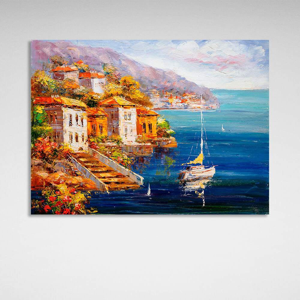 A town by the sea Canvas Wall Art Print