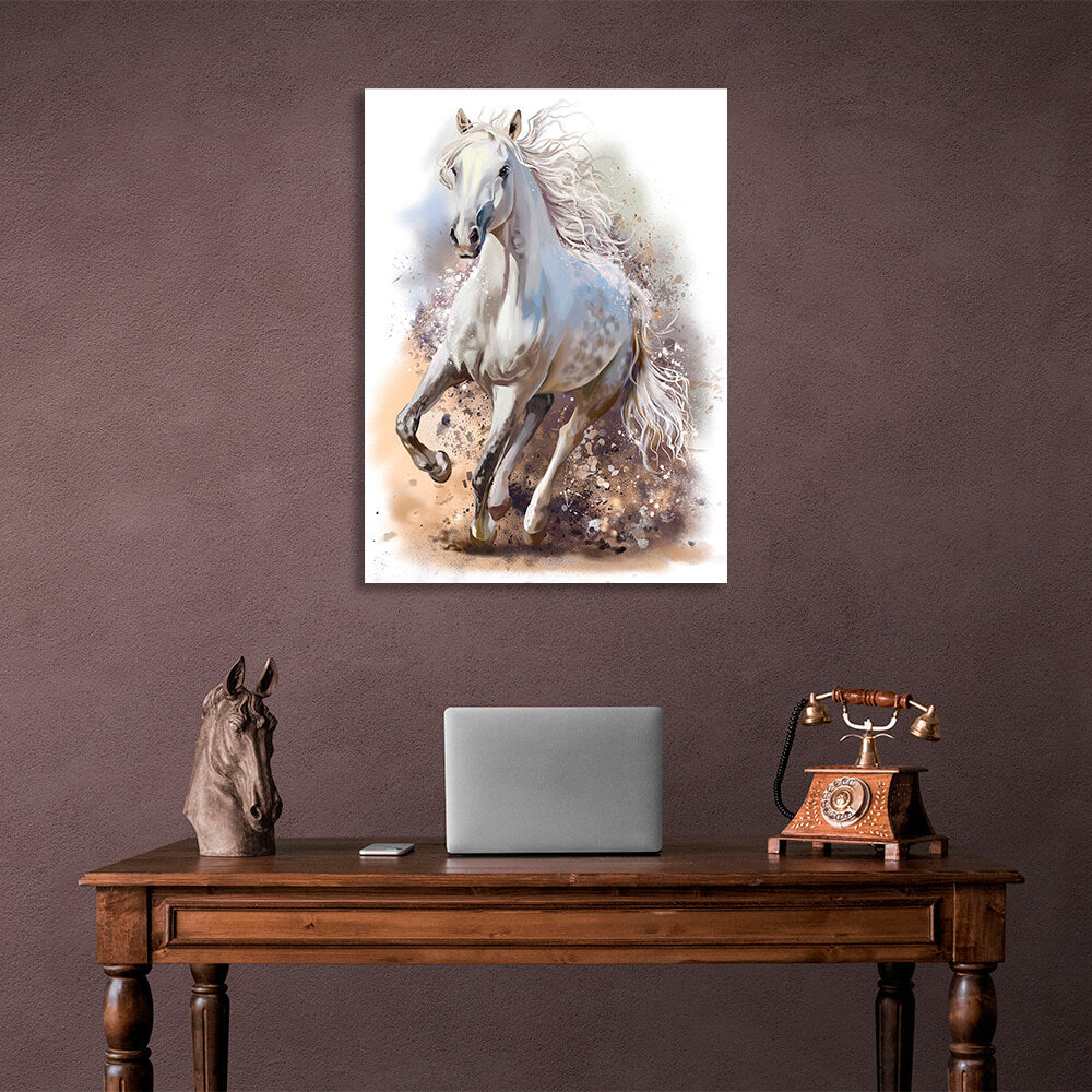 White horse art Canvas Wall Art Print