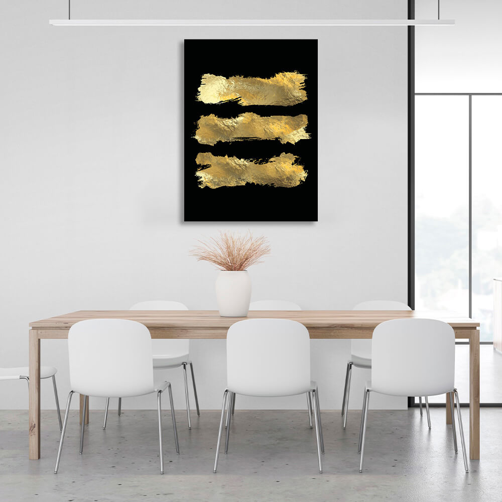 Three gold lines on a black background Canvas Wall Art Print