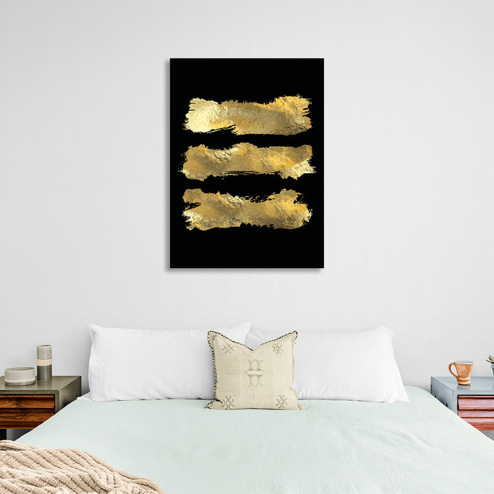 Kunstdruck auf Leinwand mit drei goldenen Linien auf schwarzem Hintergrund