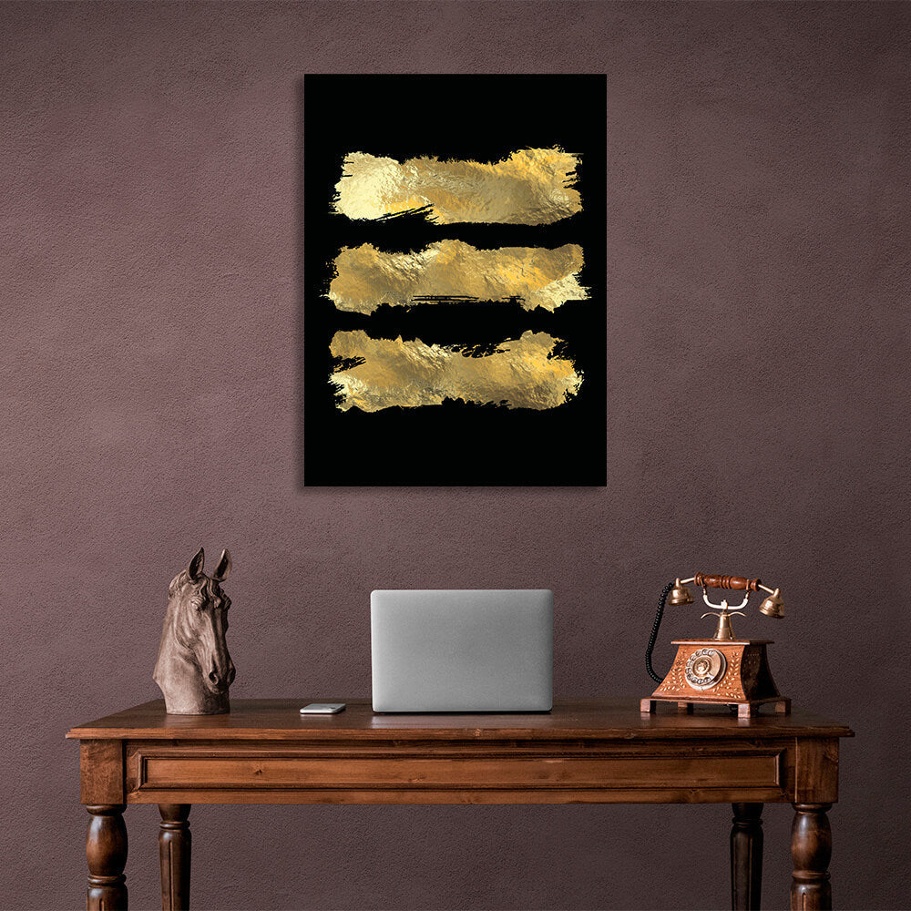 Kunstdruck auf Leinwand mit drei goldenen Linien auf schwarzem Hintergrund