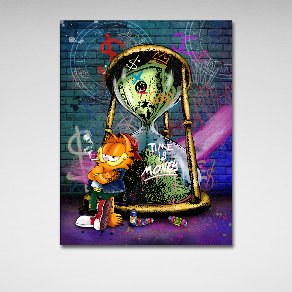 Zur Motivation Zeit Geld Garfield Motivational Canvas Wall Art Print