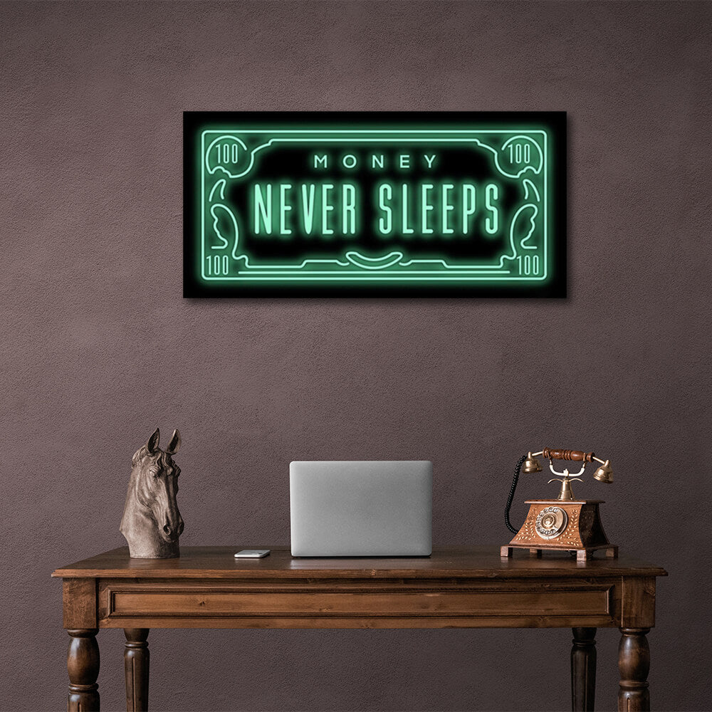 Inspirierender Kunstdruck auf Leinwand, Motiv: Dollar Money Never Sleeps