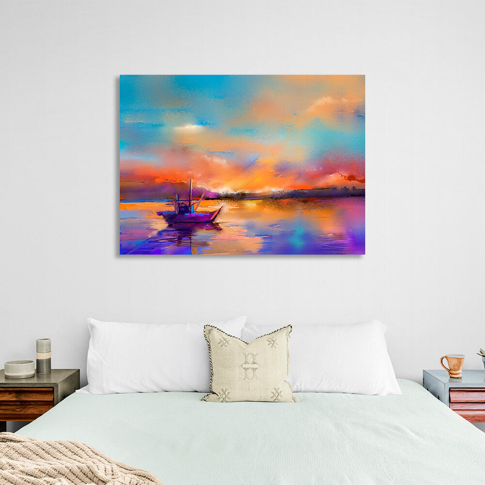 Boat in the water imitation pattern in bright colors Canvas Wall Art Print