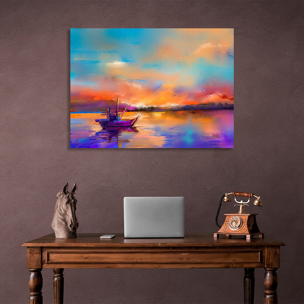 Boat in the water imitation pattern in bright colors Canvas Wall Art Print