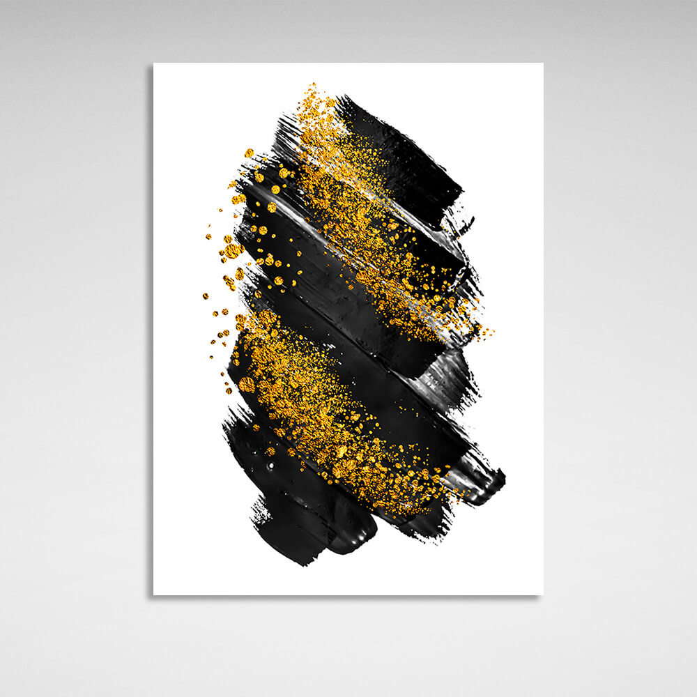 Black and gold strokes on a white background Abstraction Canvas Wall Art Print