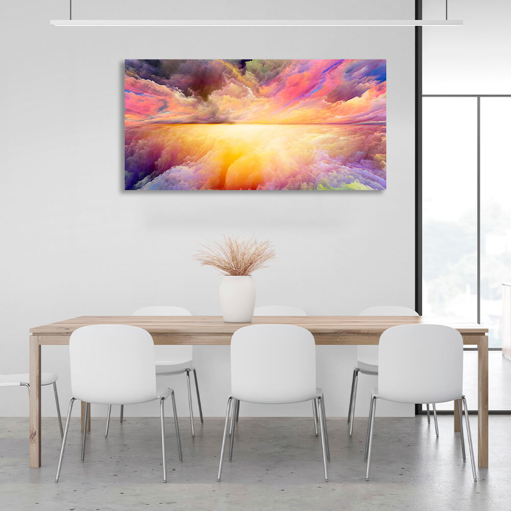 Abstraction around bright yellow glow bright clouds Abstraction Canvas Wall Art Print