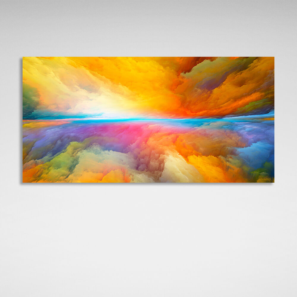 Cloudy horizontal abstract in multicolored colors Abstraction Canvas Wall Art Print