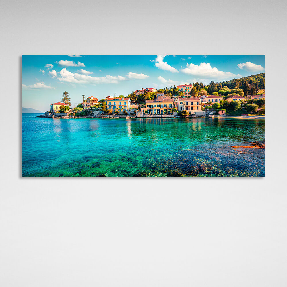 A town near the sea with clear water Canvas Wall Art Print