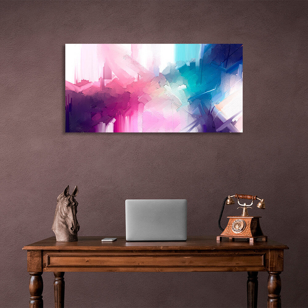 Abstraction in blue and pink on a white background Abstraction Canvas Wall Art Print