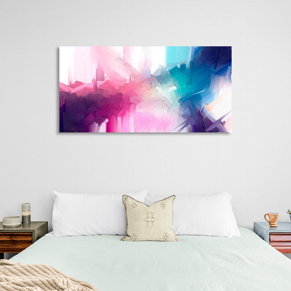 Abstraction in blue and pink on a white background Abstraction Canvas Wall Art Print