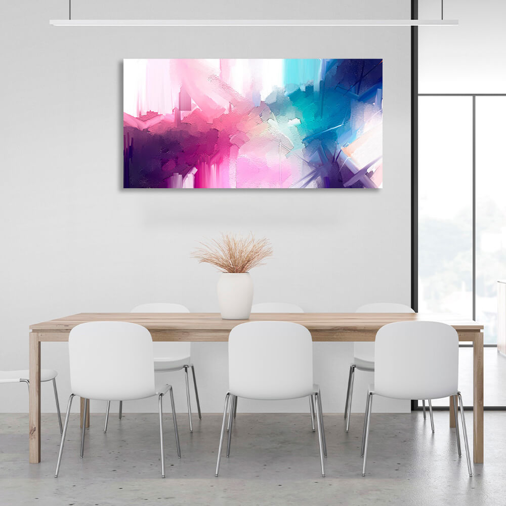 Abstraktion in Blau und Rosa auf weißem Hintergrund Abstraktion Leinwand Wand Kunstdruck