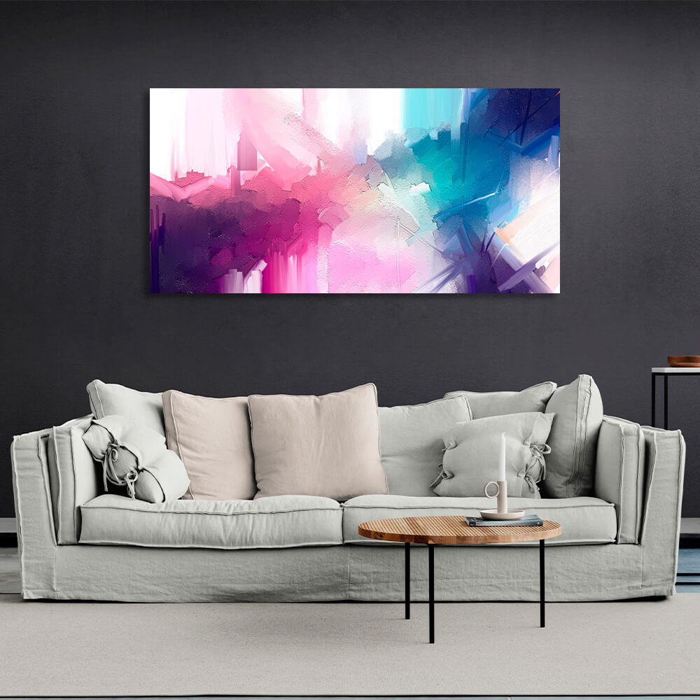 Abstraktion in Blau und Rosa auf weißem Hintergrund Abstraktion Leinwand Wand Kunstdruck