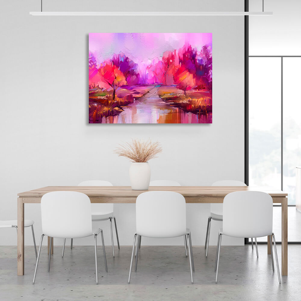 Abstraction river with trees imitation painting Canvas Wall Art Print