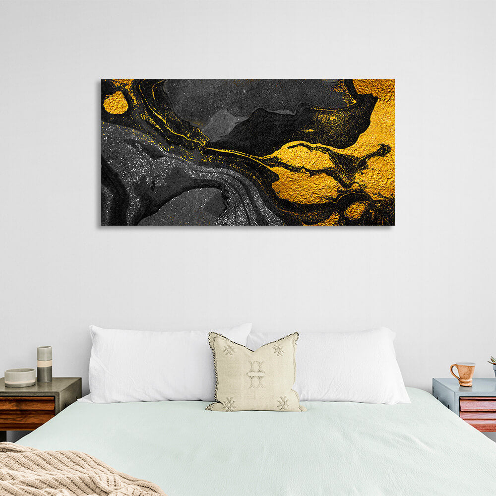 Abstraction in gold, black and gray Abstraction Canvas Wall Art Print