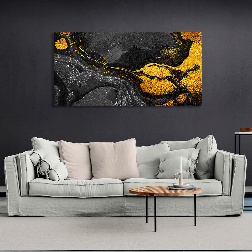 Abstraction in gold, black and gray Abstraction Canvas Wall Art Print