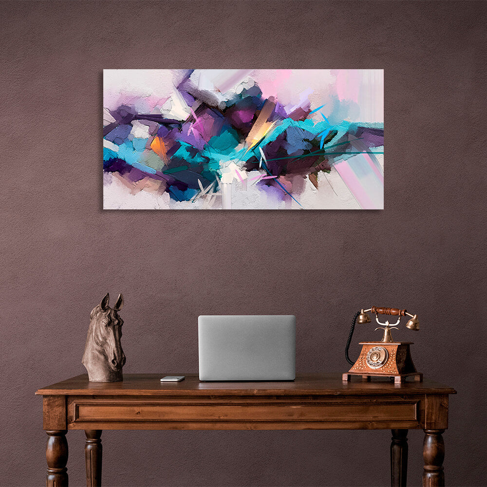 Abstraction strokes of beige and purple Abstraction Canvas Wall Art Print