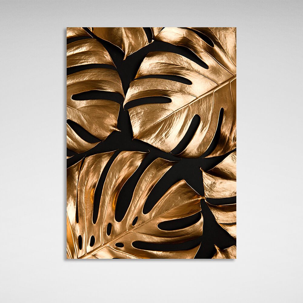 Golden tropical leaves Canvas Wall Art Print