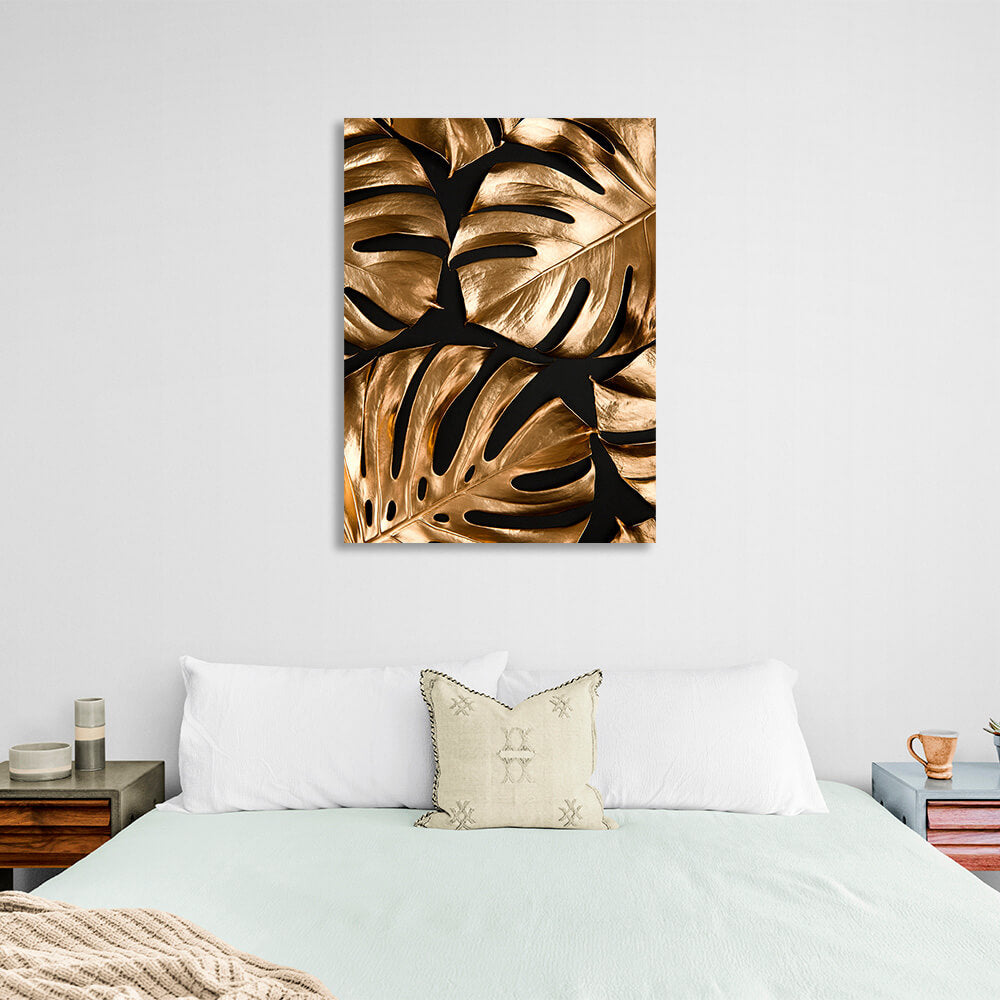 Golden tropical leaves Canvas Wall Art Print