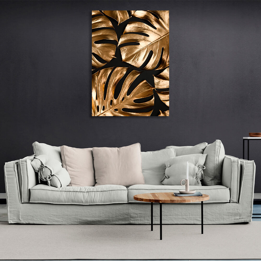 Golden tropical leaves Canvas Wall Art Print