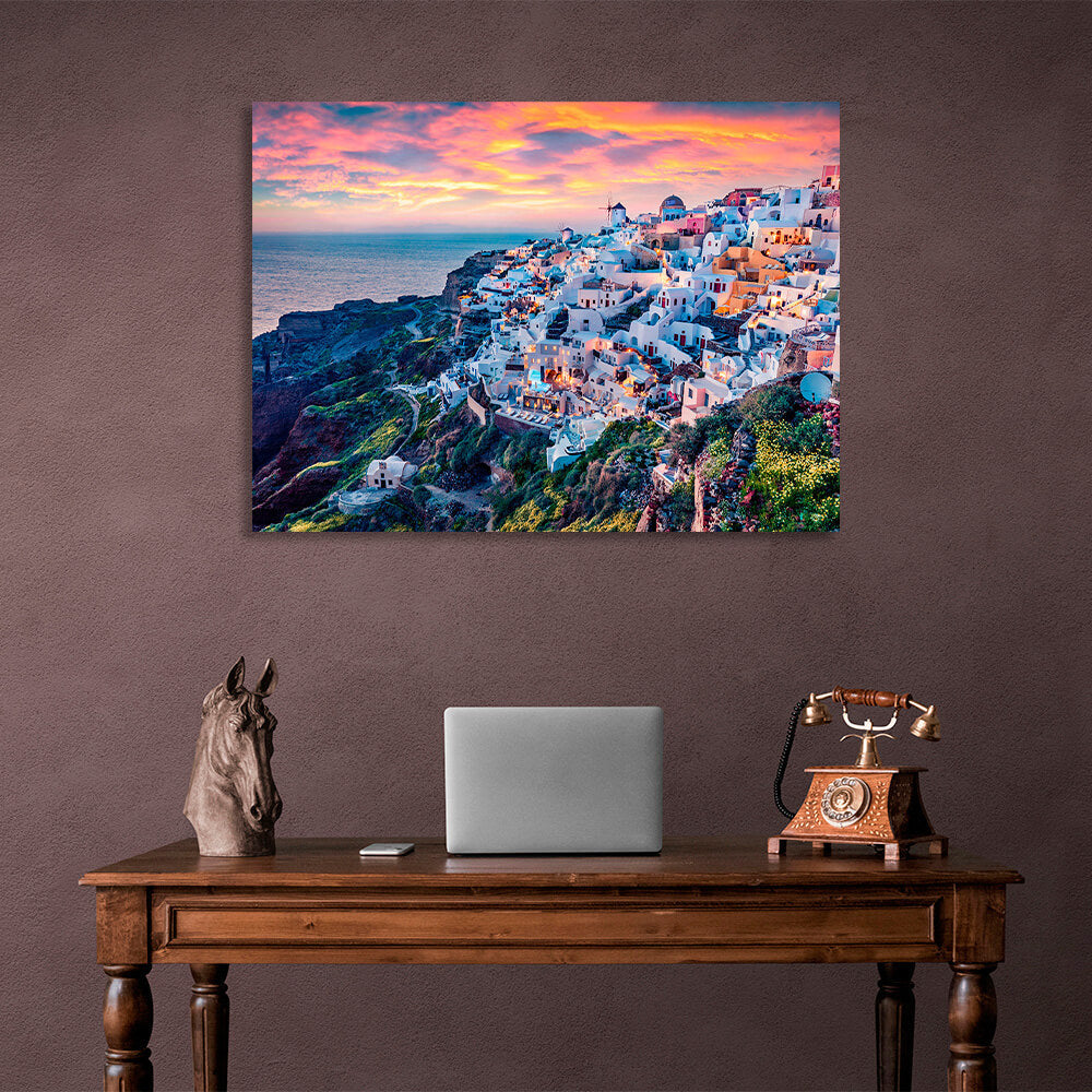 Leinwandbild „Eine Stadt auf einem Berg am Meer“