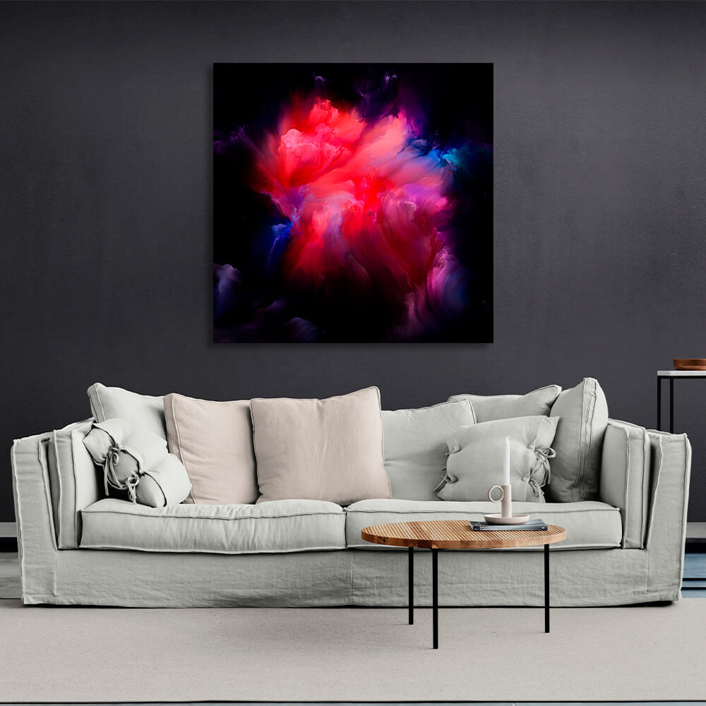 Abstraction in red and blue colors on a black background. Abstraction Canvas Wall Art Print