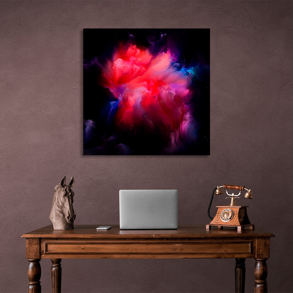 Abstraction in red and blue colors on a black background. Abstraction Canvas Wall Art Print