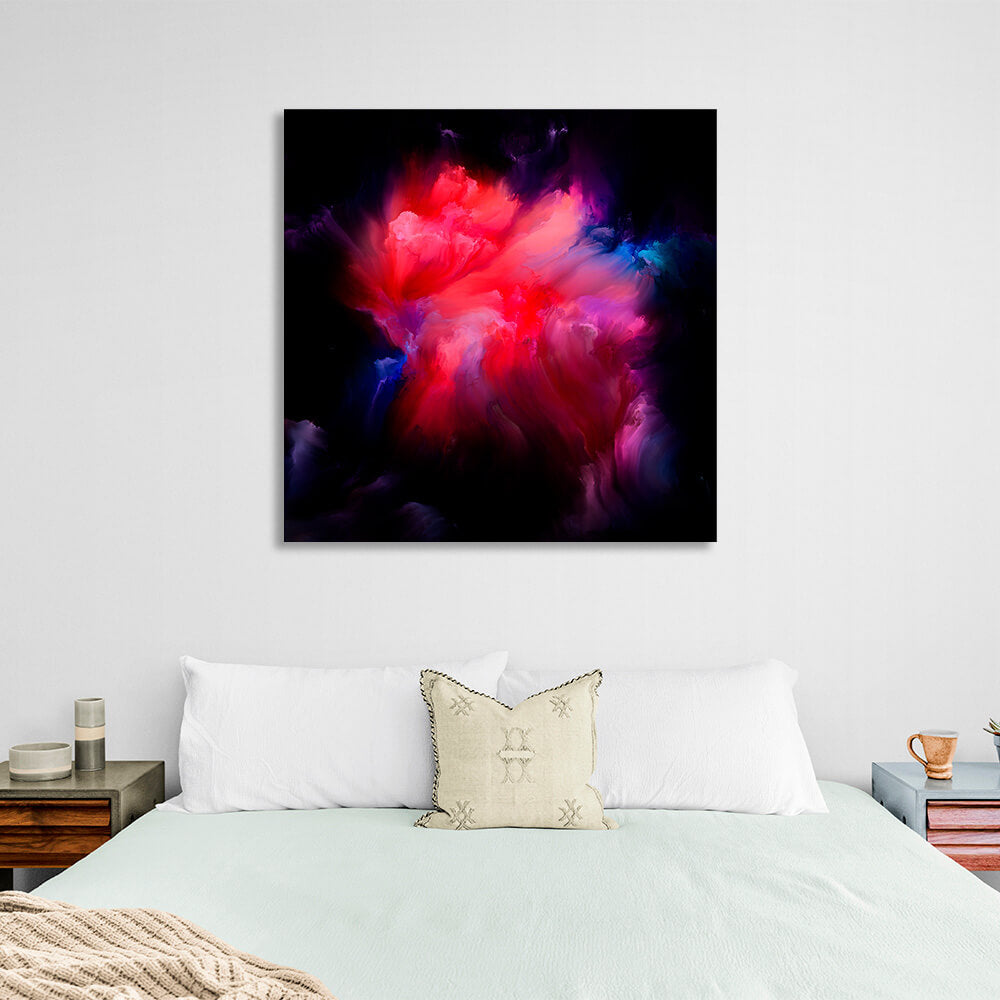 Abstraction in red and blue colors on a black background. Abstraction Canvas Wall Art Print