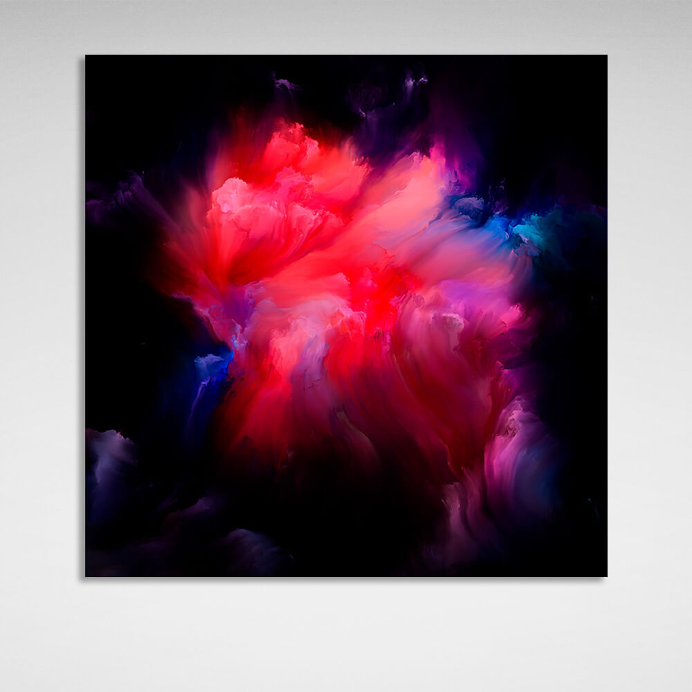 Abstraction in red and blue colors on a black background. Abstraction Canvas Wall Art Print