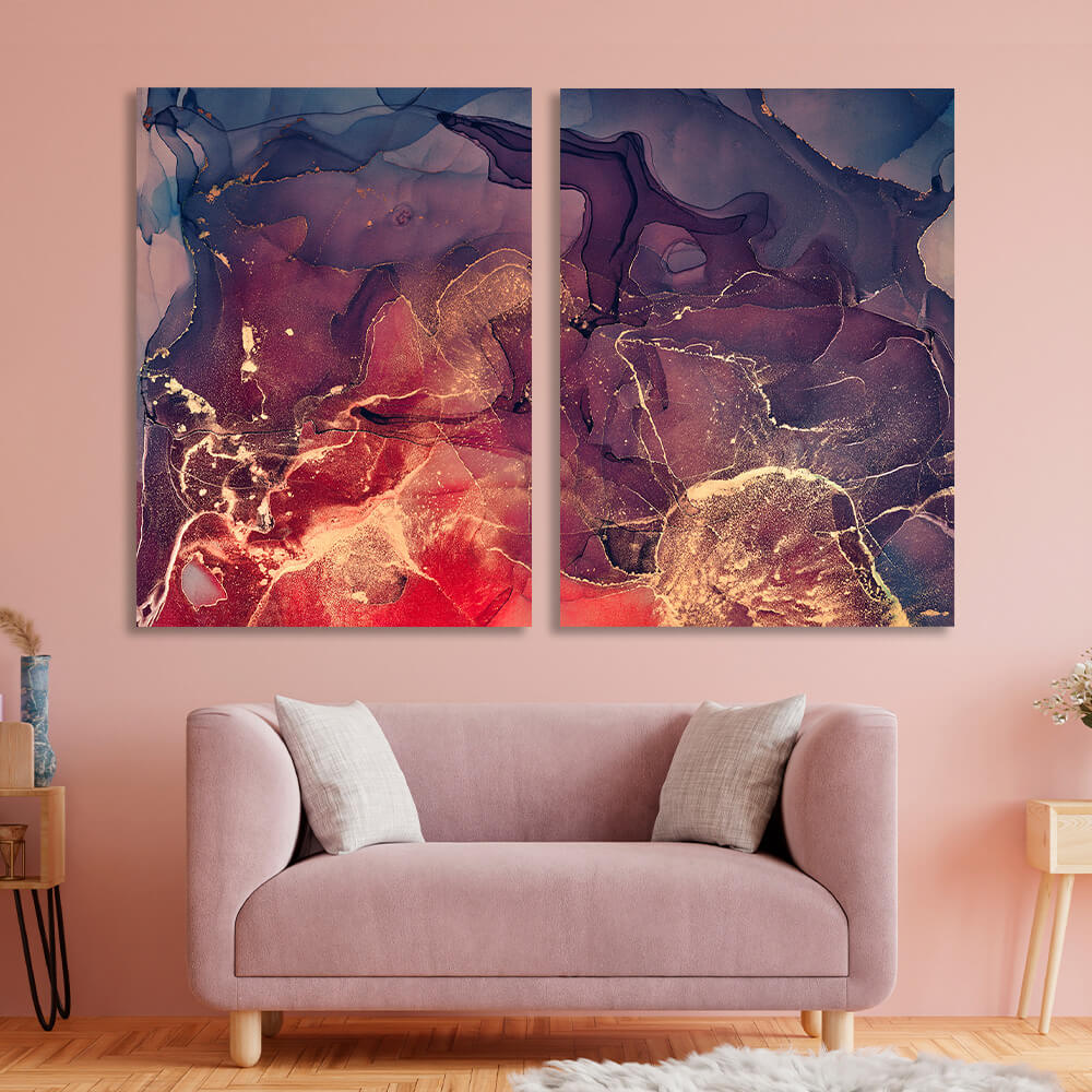 Modular red abstract with dark purple hues Multi Panel Canvas Wall Art Print