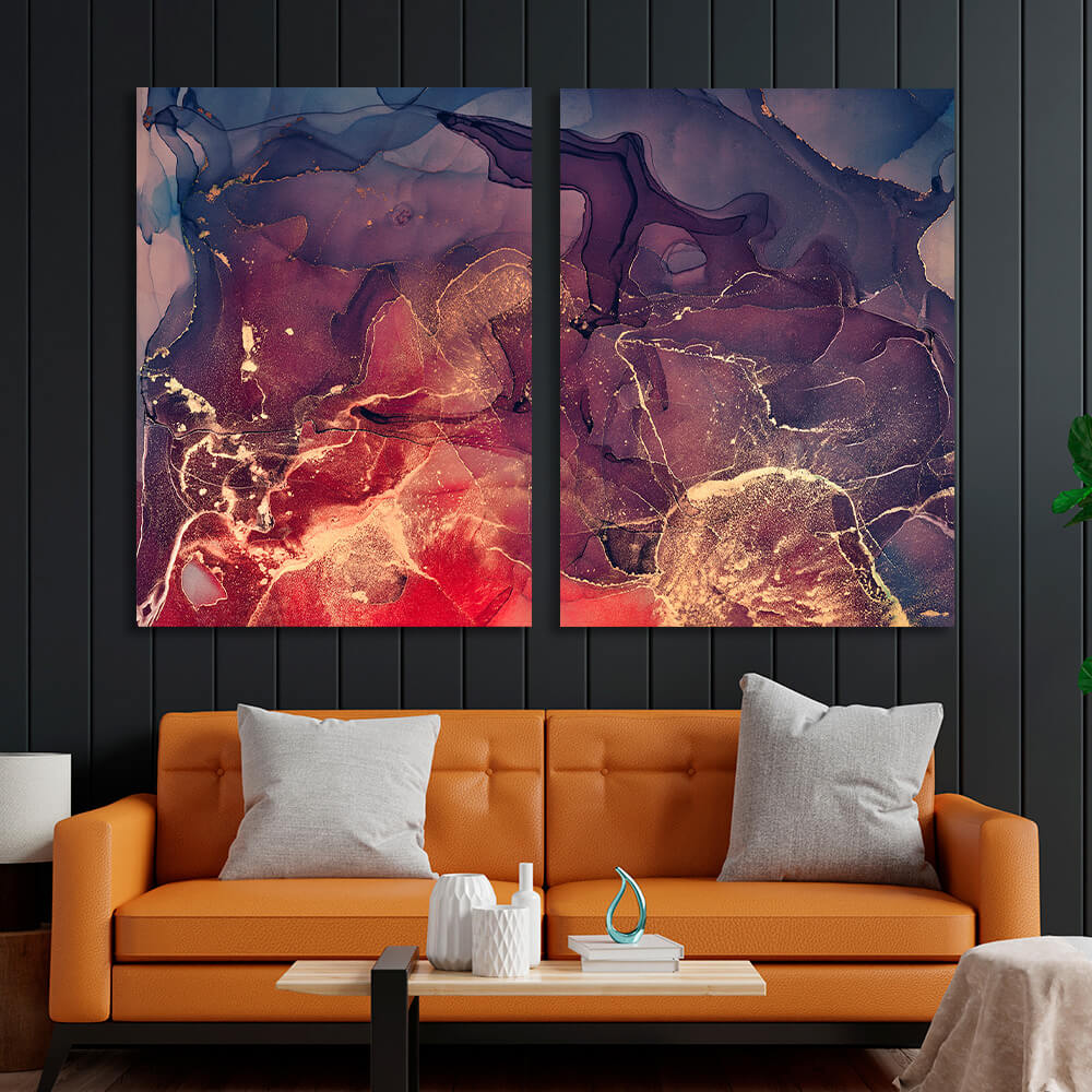 Modular red abstract with dark purple hues Multi Panel Canvas Wall Art Print