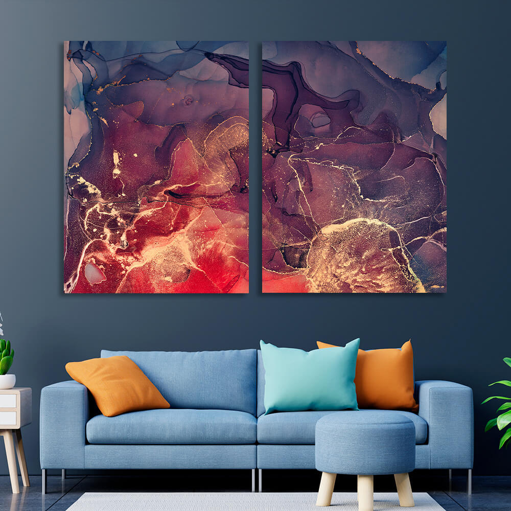 Modular red abstract with dark purple hues Multi Panel Canvas Wall Art Print