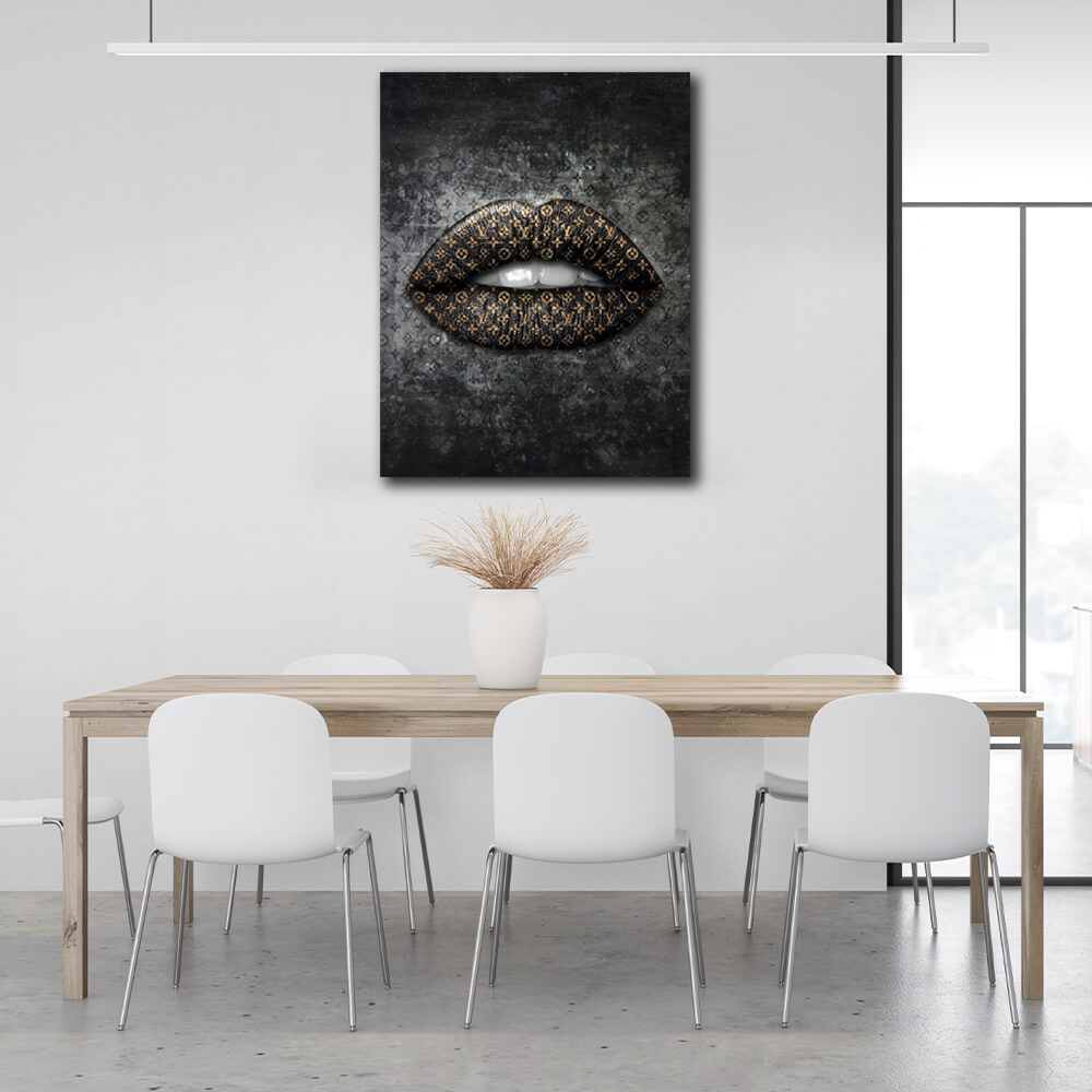 Lippen LV Gold Leinwand Wand Kunstdruck