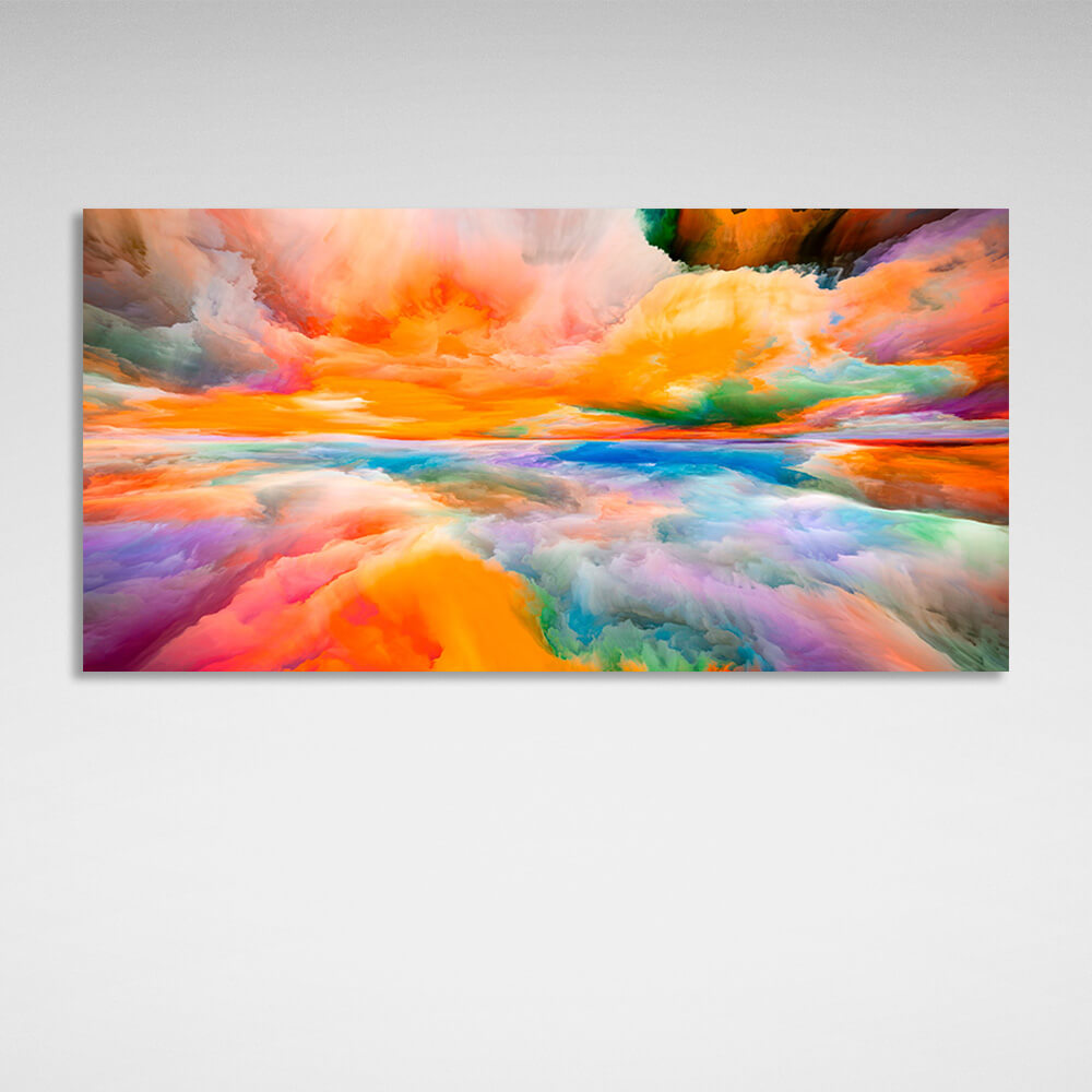 Regenbogen-Abstraktion mit einer zentralen orangefarbenen Farbe Abstraktion Leinwand Wand Kunstdruck